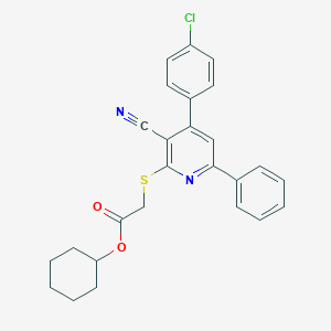 molecular formula C26H23ClN2O2S B409556 Cyclohexyl {[4-(4-chlorophenyl)-3-cyano-6-phenyl-2-pyridinyl]sulfanyl}acetate 