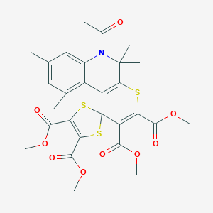 molecular formula C28H29NO9S3 B409564 tetramethyl 6'-acetyl-5',5',8',10'-tetramethyl-5',6'-dihydrospiro[1,3-dithiole-2,1'-(1'H)-thiopyrano[2,3-c]quinoline]-2',3',4,5-tetracarboxylate 