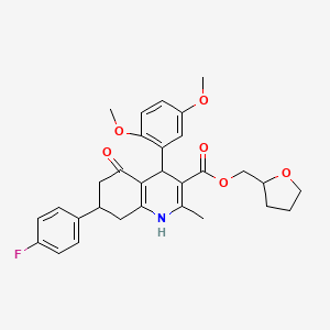 molecular formula C30H32FNO6 B4095807 Tetrahydrofuran-2-ylmethyl 4-(2,5-dimethoxyphenyl)-7-(4-fluorophenyl)-2-methyl-5-oxo-1,4,5,6,7,8-hexahydroquinoline-3-carboxylate 