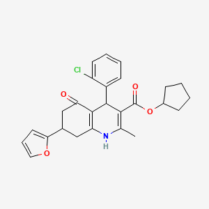 molecular formula C26H26ClNO4 B4095971 Cyclopentyl 4-(2-chlorophenyl)-7-(furan-2-yl)-2-methyl-5-oxo-1,4,5,6,7,8-hexahydroquinoline-3-carboxylate 