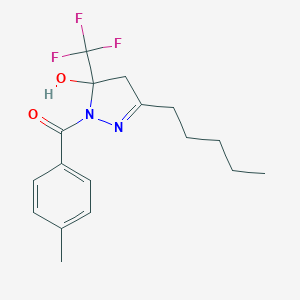 molecular formula C17H21F3N2O2 B409622 1-(4-methylbenzoyl)-3-pentyl-5-(trifluoromethyl)-4,5-dihydro-1H-pyrazol-5-ol 