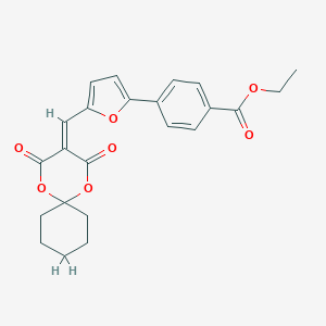 molecular formula C23H22O7 B409653 Ethyl 4-{5-[(2,4-dioxo-1,5-dioxaspiro[5.5]undec-3-ylidene)methyl]furan-2-yl}benzoate 
