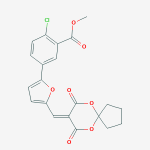 molecular formula C21H17ClO7 B409662 Methyl 2-chloro-5-{5-[(7,9-dioxo-6,10-dioxaspiro[4.5]dec-8-ylidene)methyl]furan-2-yl}benzoate 