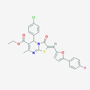molecular formula C27H20ClFN2O4S B409670 ethyl (2Z)-5-(4-chlorophenyl)-2-{[5-(4-fluorophenyl)furan-2-yl]methylidene}-7-methyl-3-oxo-2,3-dihydro-5H-[1,3]thiazolo[3,2-a]pyrimidine-6-carboxylate 