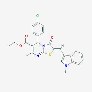 molecular formula C26H22ClN3O3S B409672 ethyl 5-(4-chlorophenyl)-7-methyl-2-[(1-methyl-1H-indol-3-yl)methylene]-3-oxo-2,3-dihydro-5H-[1,3]thiazolo[3,2-a]pyrimidine-6-carboxylate 