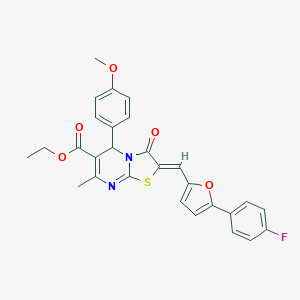 molecular formula C28H23FN2O5S B409673 ethyl 2-{[5-(4-fluorophenyl)-2-furyl]methylene}-5-(4-methoxyphenyl)-7-methyl-3-oxo-2,3-dihydro-5H-[1,3]thiazolo[3,2-a]pyrimidine-6-carboxylate 