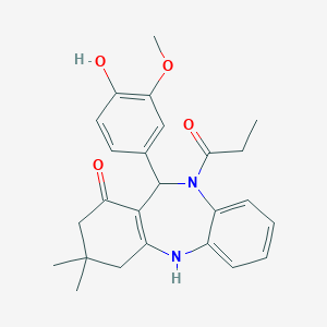 molecular formula C25H28N2O4 B409680 11-(4-hydroxy-3-methoxyphenyl)-3,3-dimethyl-10-propionyl-2,3,4,5,10,11-hexahydro-1H-dibenzo[b,e][1,4]diazepin-1-one CAS No. 401462-90-6