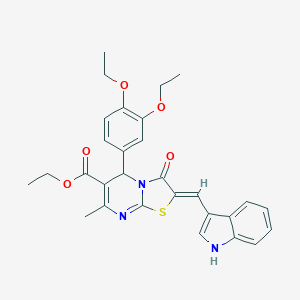 molecular formula C29H29N3O5S B409700 ETHYL (2Z)-5-(3,4-DIETHOXYPHENYL)-2-[(1H-INDOL-3-YL)METHYLIDENE]-7-METHYL-3-OXO-2H,3H,5H-[1,3]THIAZOLO[3,2-A]PYRIMIDINE-6-CARBOXYLATE 