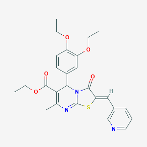 molecular formula C26H27N3O5S B409703 ETHYL (2Z)-5-(3,4-DIETHOXYPHENYL)-7-METHYL-3-OXO-2-[(PYRIDIN-3-YL)METHYLIDENE]-2H,3H,5H-[1,3]THIAZOLO[3,2-A]PYRIMIDINE-6-CARBOXYLATE 
