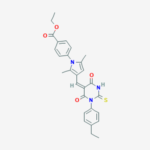 molecular formula C28H27N3O4S B409718 ethyl 4-[3-[(E)-[1-(4-ethylphenyl)-4,6-dioxo-2-sulfanylidene-1,3-diazinan-5-ylidene]methyl]-2,5-dimethylpyrrol-1-yl]benzoate CAS No. 332355-78-9