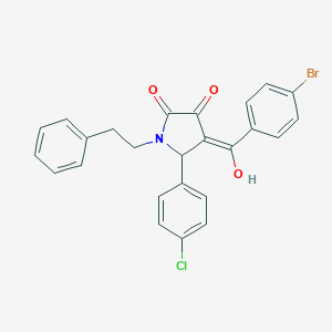 molecular formula C25H19BrClNO3 B409727 (4E)-4-[(4-bromophenyl)-hydroxymethylidene]-5-(4-chlorophenyl)-1-(2-phenylethyl)pyrrolidine-2,3-dione 