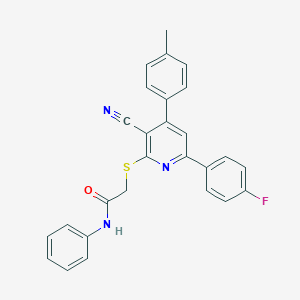 molecular formula C27H20FN3OS B409729 2-{[3-cyano-6-(4-fluorophenyl)-4-(4-methylphenyl)-2-pyridinyl]sulfanyl}-N-phenylacetamide 