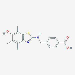 molecular formula C18H18N2O3S B040975 4-[[(6-Hydroxy-4,5,7-trimethyl-1,3-benzothiazol-2-yl)amino]methyl]benzoic acid CAS No. 120165-40-4
