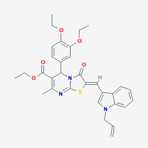 molecular formula C32H33N3O5S B409823 ETHYL (2Z)-5-(3,4-DIETHOXYPHENYL)-7-METHYL-3-OXO-2-{[1-(PROP-2-EN-1-YL)-1H-INDOL-3-YL]METHYLIDENE}-2H,3H,5H-[1,3]THIAZOLO[3,2-A]PYRIMIDINE-6-CARBOXYLATE 