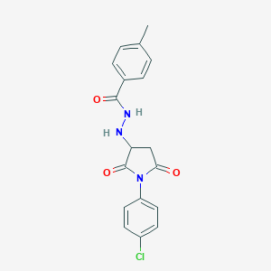 molecular formula C18H16ClN3O3 B409847 N'-[1-(4-chlorophenyl)-2,5-dioxopyrrolidin-3-yl]-4-methylbenzohydrazide CAS No. 485394-88-5