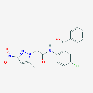 molecular formula C19H15ClN4O4 B409871 N-(2-BENZOYL-4-CHLOROPHENYL)-2-(5-METHYL-3-NITRO-1H-PYRAZOL-1-YL)ACETAMIDE 