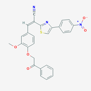 molecular formula C27H19N3O5S B409923 2-(4-{4-Nitrophenyl}-1,3-thiazol-2-yl)-3-[3-methoxy-4-(2-oxo-2-phenylethoxy)phenyl]acrylonitrile 