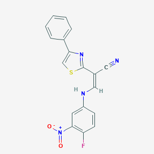 molecular formula C18H11FN4O2S B409941 3-{4-Fluoro-3-nitroanilino}-2-(4-phenyl-1,3-thiazol-2-yl)acrylonitrile 
