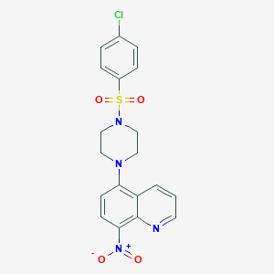 molecular formula C19H17ClN4O4S B409984 5-{4-[(4-Chlorophenyl)sulfonyl]piperazin-1-yl}-8-nitroquinoline 