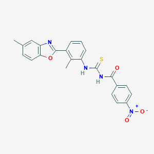 molecular formula C23H18N4O4S B410014 N-{[2-methyl-3-(5-methyl-1,3-benzoxazol-2-yl)phenyl]carbamothioyl}-4-nitrobenzamide 