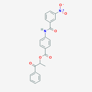 molecular formula C23H18N2O6 B410041 1-Methyl-2-oxo-2-phenylethyl 4-({3-nitrobenzoyl}amino)benzoate 