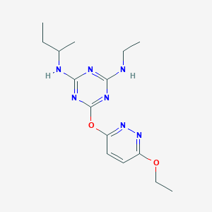 molecular formula C15H23N7O2 B4101257 N-(sec-butyl)-6-[(6-ethoxy-3-pyridazinyl)oxy]-N'-ethyl-1,3,5-triazine-2,4-diamine 