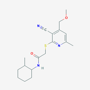 molecular formula C18H25N3O2S B4101340 2-{[3-cyano-4-(methoxymethyl)-6-methylpyridin-2-yl]sulfanyl}-N-(2-methylcyclohexyl)acetamide 