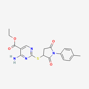 molecular formula C18H18N4O4S B4101652 ethyl 4-amino-2-{[1-(4-methylphenyl)-2,5-dioxo-3-pyrrolidinyl]thio}-5-pyrimidinecarboxylate 