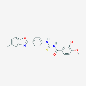 molecular formula C25H23N3O4S B410175 N-{[4-(5,7-dimethyl-1,3-benzoxazol-2-yl)phenyl]carbamothioyl}-3,4-dimethoxybenzamide 