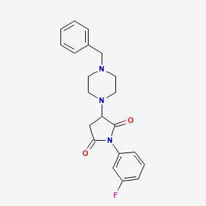 molecular formula C21H22FN3O2 B4101996 3-(4-benzyl-1-piperazinyl)-1-(3-fluorophenyl)-2,5-pyrrolidinedione 