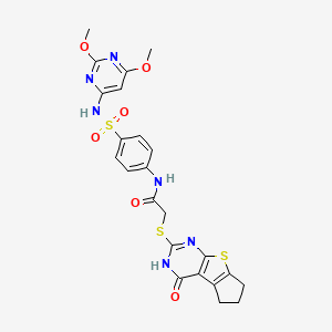 molecular formula C23H22N6O6S3 B4102209 N-(4-{[(2,6-dimethoxy-4-pyrimidinyl)amino]sulfonyl}phenyl)-2-[(4-oxo-3,5,6,7-tetrahydro-4H-cyclopenta[4,5]thieno[2,3-d]pyrimidin-2-yl)thio]acetamide 
