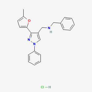 molecular formula C22H22ClN3O B4102225 N-[[3-(5-methylfuran-2-yl)-1-phenylpyrazol-4-yl]methyl]-1-phenylmethanamine;hydrochloride 