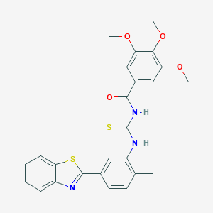 molecular formula C25H23N3O4S2 B410227 N-{[5-(1,3-benzothiazol-2-yl)-2-methylphenyl]carbamothioyl}-3,4,5-trimethoxybenzamide 