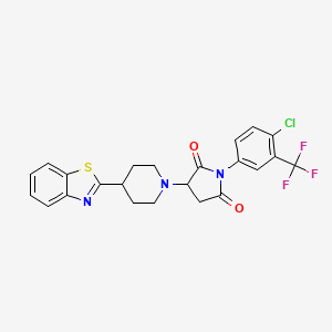 molecular formula C23H19ClF3N3O2S B4102359 3-[4-(1,3-Benzothiazol-2-yl)piperidin-1-yl]-1-[4-chloro-3-(trifluoromethyl)phenyl]pyrrolidine-2,5-dione 