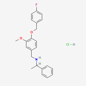 molecular formula C23H25ClFNO2 B4102375 N-[[4-[(4-fluorophenyl)methoxy]-3-methoxyphenyl]methyl]-1-phenylethanamine;hydrochloride 