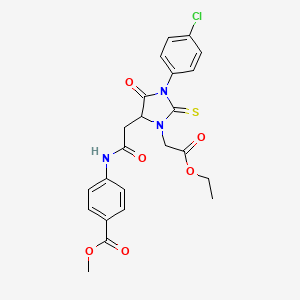 molecular formula C23H22ClN3O6S B4102476 Methyl 4-({[1-(4-chlorophenyl)-3-(2-ethoxy-2-oxoethyl)-5-oxo-2-thioxoimidazolidin-4-yl]acetyl}amino)benzoate 
