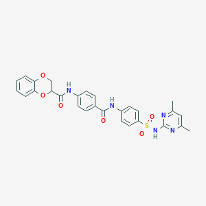molecular formula C28H25N5O6S B4102848 N-(4-{[(4-{[(4,6-dimethyl-2-pyrimidinyl)amino]sulfonyl}phenyl)amino]carbonyl}phenyl)-2,3-dihydro-1,4-benzodioxine-2-carboxamide 