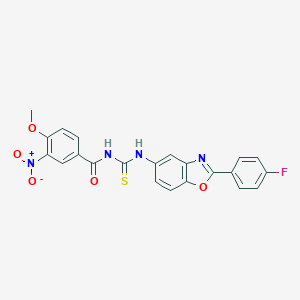 molecular formula C22H15FN4O5S B410335 N-{[2-(4-fluorophenyl)-1,3-benzoxazol-5-yl]carbamothioyl}-4-methoxy-3-nitrobenzamide CAS No. 333739-09-6