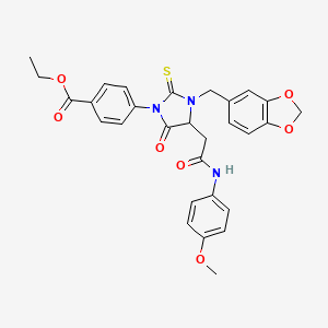 molecular formula C29H27N3O7S B4103408 ETHYL 4-{3-(1,3-BENZODIOXOL-5-YLMETHYL)-4-[2-(4-METHOXYANILINO)-2-OXOETHYL]-5-OXO-2-THIOXO-1-IMIDAZOLIDINYL}BENZOATE 