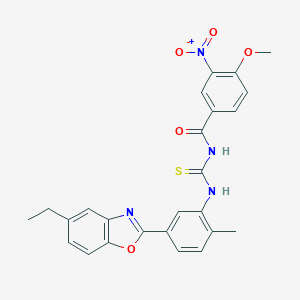 molecular formula C25H22N4O5S B410344 N-[[5-(5-ethyl-1,3-benzoxazol-2-yl)-2-methylphenyl]carbamothioyl]-4-methoxy-3-nitrobenzamide 