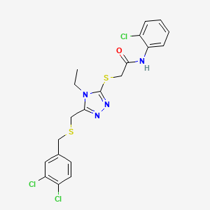 molecular formula C20H19Cl3N4OS2 B4103473 N-(2-chlorophenyl)-2-[[5-[(3,4-dichlorophenyl)methylsulfanylmethyl]-4-ethyl-1,2,4-triazol-3-yl]sulfanyl]acetamide 