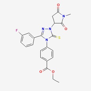 molecular formula C22H19FN4O4S B4103558 ethyl 4-[3-(3-fluorophenyl)-1-(1-methyl-2,5-dioxo-3-pyrrolidinyl)-5-thioxo-1,5-dihydro-4H-1,2,4-triazol-4-yl]benzoate 