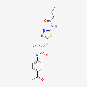molecular formula C18H22N4O3S2 B4103932 N-(4-acetylphenyl)-2-{[5-(butanoylamino)-1,3,4-thiadiazol-2-yl]sulfanyl}butanamide 