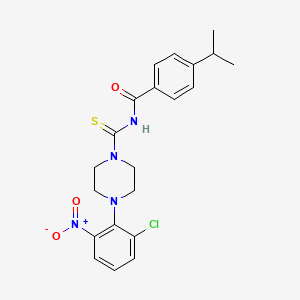 molecular formula C21H23ClN4O3S B4103940 N-{[4-(2-chloro-6-nitrophenyl)piperazin-1-yl]carbonothioyl}-4-(propan-2-yl)benzamide 