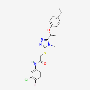 molecular formula C21H22ClFN4O2S B4104095 N-(3-chloro-4-fluorophenyl)-2-({5-[1-(4-ethylphenoxy)ethyl]-4-methyl-4H-1,2,4-triazol-3-yl}sulfanyl)acetamide 