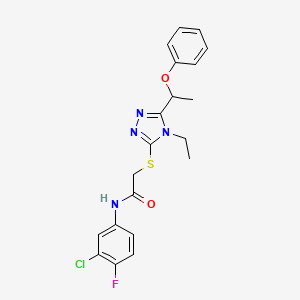 molecular formula C20H20ClFN4O2S B4104117 N-(3-chloro-4-fluorophenyl)-2-{[4-ethyl-5-(1-phenoxyethyl)-4H-1,2,4-triazol-3-yl]sulfanyl}acetamide 