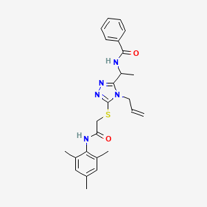 molecular formula C25H29N5O2S B4104150 N-{1-[5-({2-oxo-2-[(2,4,6-trimethylphenyl)amino]ethyl}sulfanyl)-4-(prop-2-en-1-yl)-4H-1,2,4-triazol-3-yl]ethyl}benzamide 