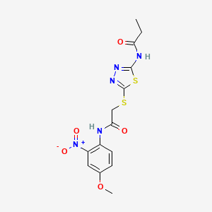 molecular formula C14H15N5O5S2 B4104320 N-[5-({2-[(4-methoxy-2-nitrophenyl)amino]-2-oxoethyl}sulfanyl)-1,3,4-thiadiazol-2-yl]propanamide 