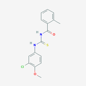 molecular formula C16H15ClN2O2S B410499 N-[(3-chloro-4-methoxyphenyl)carbamothioyl]-2-methylbenzamide 