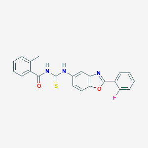 molecular formula C22H16FN3O2S B410511 N-[[2-(2-fluorophenyl)-1,3-benzoxazol-5-yl]carbamothioyl]-2-methylbenzamide 